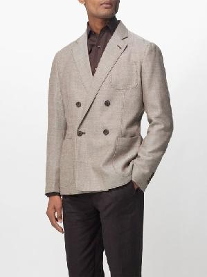 Giorgio Armani - Upton Double-breasted Wool-blend Suit Jacket - Mens - Brown - 48 EU/IT