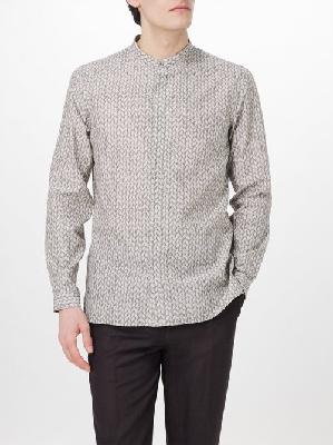 Giorgio Armani - Fantasy Trompe L'oeil-print Cotton-blend Shirt - Mens - Grey White - 38 EU