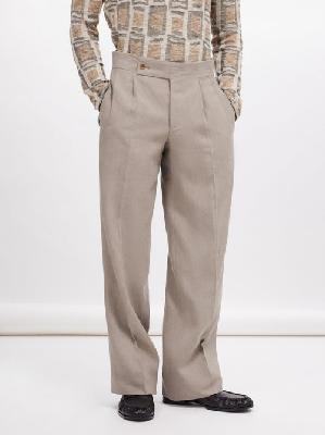 Giorgio Armani - Double-pleat Linen Tailored Trousers - Mens - Brown - 46 EU/IT