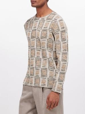 Giorgio Armani - Geometric-jacquard Knitted Sweater - Mens - Brown Multi - 48 EU/IT