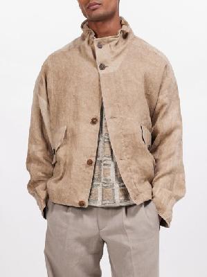 Giorgio Armani - Funnel-neck Linen Blouson Jacket - Mens - Sand - 48 EU/IT