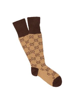 Gucci - GG-intarsia Cotton-blend Socks - Mens - Beige - S