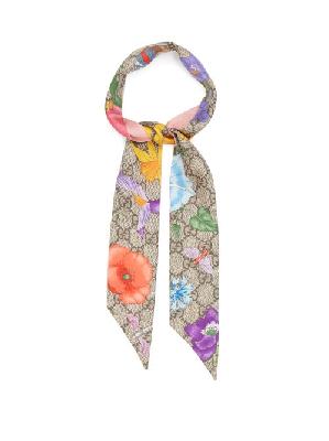 Gucci - GG Supreme-jacquard And Floral-print Silk Scarf - Womens - Beige Multi - ONE SIZE