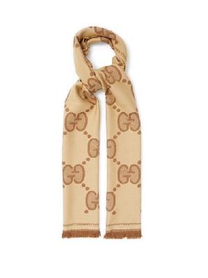 Gucci - GG Logo-jacquard Wool-blend Scarf - Womens - Brown Beige - ONE SIZE