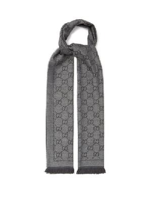 Gucci - GG-jacquard Reversible Wool Scarf - Womens - Dark Grey - ONE SIZE