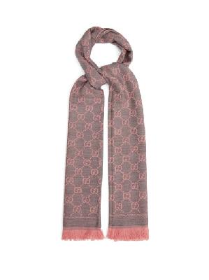 Gucci - GG-jacquard Reversible Wool Scarf - Womens - Pink Silver - ONE SIZE