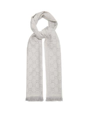 Gucci - GG-jacquard Wool Scarf - Womens - Silver - ONE SIZE