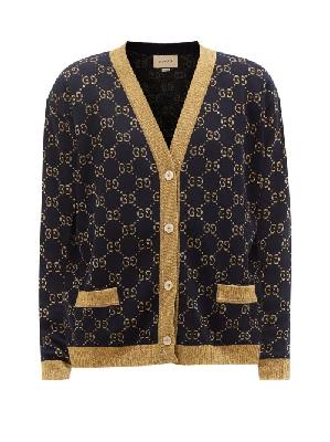 Gucci - GG Jacquard-knit Cotton-blend Cardigan - Womens - Navy - XXS