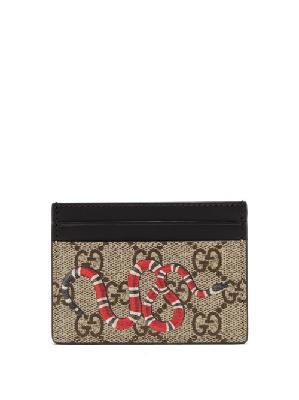 Gucci - Snake-print Gg-jacquard And Leather Cardholder - Mens - Brown Multi - ONE SIZE