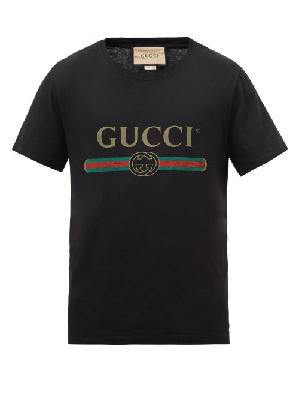 Gucci - Web Stripe Logo Cotton-jersey T-shirt - Mens - Black - S