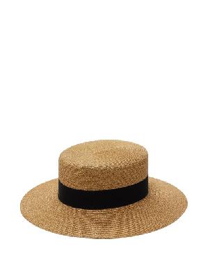 Gucci - Bee-logo Faux-straw Boater Hat - Womens - Gold - S