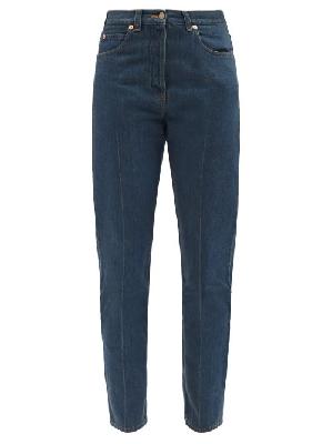 Gucci - Horsebit High-rise Straight-leg Jeans - Womens - Dark Denim - 23