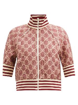 Gucci - High-neck Gg-logo Silk-twill Jacket - Womens - Brown Print - L