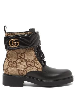 Gucci - GG Marmont Canvas And Leather Ankle Boots - Womens - Black - 34 EU/IT
