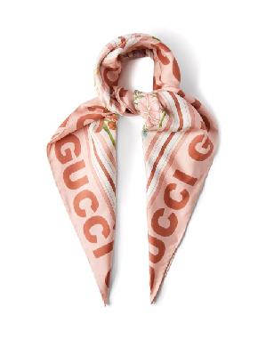 Gucci - Floral-print Silk-faille Scarf - Womens - Pink Multi - ONE SIZE