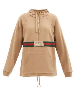 Gucci - Web-stripe Cotton-jersey Hoodie - Womens - Camel - XXS