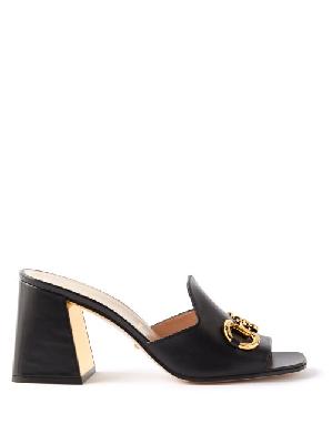 Gucci - Horsebit 75 Flared-heel Leather Mules - Womens - Black - 35 EU/IT