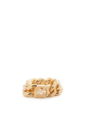 Gucci - GG-logo Chain-link Ring - Womens - Yellow Gold - S