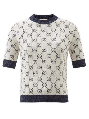 Gucci - GG-jacquard Short-sleeved Cotton-blend Sweater - Womens - Ivory - XXS