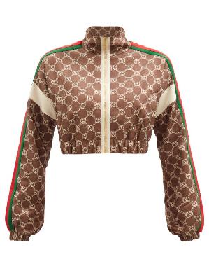 Gucci - GG-logo Print Cropped Jersey Track Jacket - Womens - Brown Multi - XXS