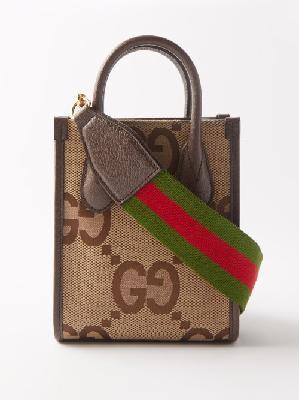 Gucci - Jumbo Gg Mini Canvas And Leather Tote Bag - Womens - Brown Beige - ONE SIZE