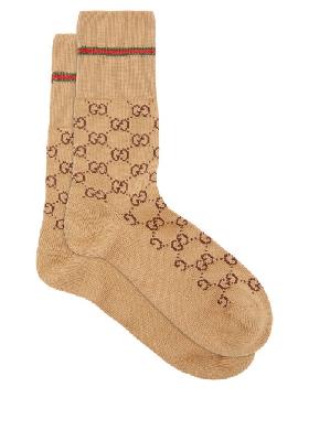Gucci - GG-jacquard Web-striped Cotton-blend Socks - Womens - Beige Print - S