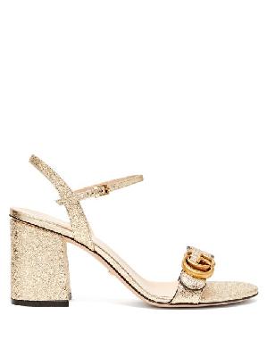 Gucci - GG Marmont Block-heel Metallic-leather Sandals - Womens - Gold - 34 EU/IT