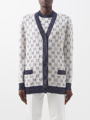 Gucci - GG Intarsia Metallic-trimmed Cotton-blend Cardigan - Womens - Ivory - S