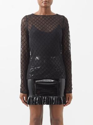 Gucci - GG-embroidered Tulle Top - Womens - Black - XS
