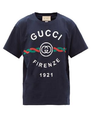 Gucci - Firenze 1921 Logo-print Cotton-jersey T-shirt - Mens - Dark Navy - XS
