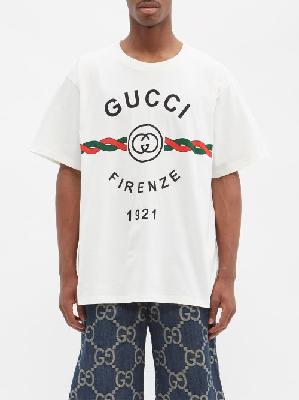 Gucci - Firenze Logo-print Cotton T-shirt - Mens - White Multi - M