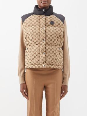 Gucci - GG Quilted Cotton-blend Canvas Down Gilet - Womens - Light Brown Multi - 38 IT
