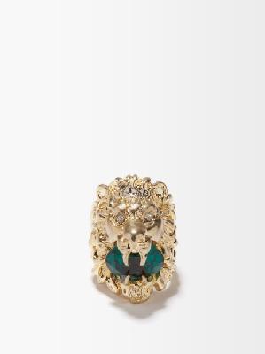 Gucci - Lion Head Crystal Ring - Womens - Green Multi - XS