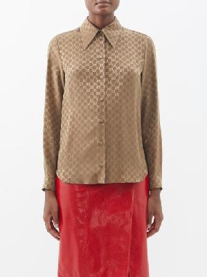 Gucci - GG-jacquard Silk-crepe Shirt - Womens - Brown - 36 IT