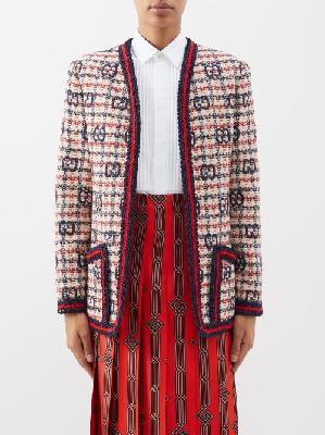 Gucci - GG-check Wool-blend Tweed Jacket - Womens - Red Cream - 38 IT