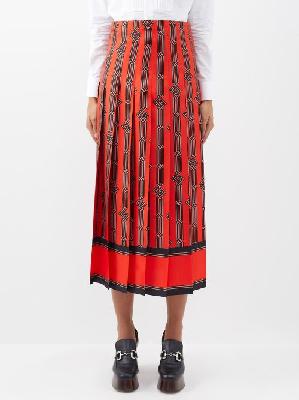 Gucci - Square G-print Pleated Silk Midi Skirt - Womens - Red Multi - 36 IT