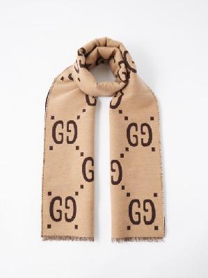 Gucci - GG-logo Jacquard Wool-blend Scarf - Womens - Beige Multi - ONE SIZE
