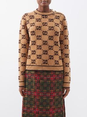 Gucci - GG-logo Bouclé Wool Sweater - Womens - Brown Multi - S