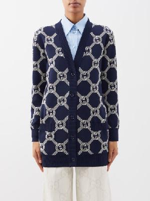 Gucci - GG-jacquard Reversible Wool-blend Cardigan - Womens - Blue Ivory - XL