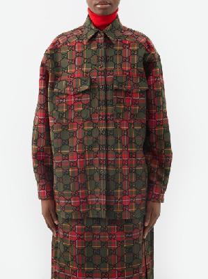 Gucci - GG-embroidered Tartan Wool-blend Jacket - Womens - Green Red - 40 IT