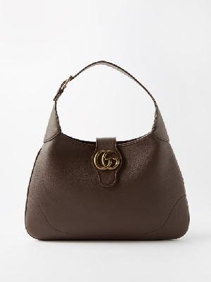 Gucci - Aphrodite Gg-plaque Grained-leather Shoulder Bag - Womens - Dark Brown - ONE SIZE