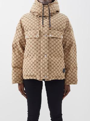 Gucci - GG-jacquard Quilted Cotton-blend Canvas Down Coat - Womens - Light Brown Multi - 38 IT