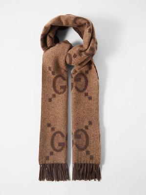 Gucci - GG-jacquard Cashmere Scarf - Womens - Brown Multi - ONE SIZE