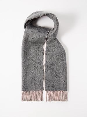Gucci - GG-jacquard Wool-blend Scarf - Womens - Grey Pink - ONE SIZE