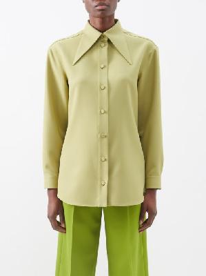 Gucci - GG-button Silk-crepe Shirt - Womens - Green Multi - 34 IT
