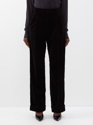 Gucci - High-rise Pleated Cotton-blend Velvet Trousers - Womens - Black - 34 IT