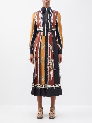 Gucci - Heritage-print Silk-twill Shirt Dress - Womens - Black Multi - 42 IT