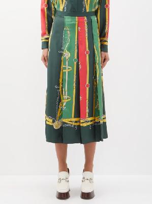 Gucci - Harness And Double G-print Silk Midi Skirt - Womens - Green Multi - 38 IT