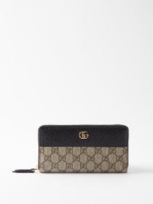 Gucci - Petite Marmont Gg-supreme Canvas & Leather Wallet - Womens - Black Beige - ONE SIZE