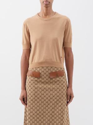 Gucci - Horsbit-embroidered Short-sleeve Wool Sweater - Womens - Camel - XL